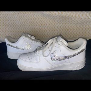 Nike Air Force 1 shoes with Swarovski diamonds on the Nike symbol